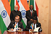 Bilateral Meeting between President Cyril Ramaphosa and Prime Minister Narendra Modi of the Republic of India, during the 10th BRICS Business Forum, Sandton International Convention Centre, Sandton, Johannesburg, South Africa, 26 July 2018.