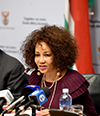 Minister Lindiwe Sisulu with Deputy Minister Luwellyn Landers and Deputy Minister Reginah Mhaule during the Pre-Budget Vote Speech Media Briefing, Imbizo Media Centre, Parliament, Cape Town, South Africa, 15 May 2018.