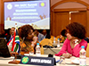 Minister Lindiwe Sisulu; the Minister of Defence and Military Veterans, Ms Maphisa Nqakula; and the Deputy Minister of State Security, Ms Dipuo Letsatsi-Duba, at the SADC Organ Troika Summit, Windhoek, Namibia, 15 August 2018.