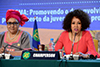 Minister Lindiwe Sisulu; the Minister of Defence and Military Veterans, Ms Maphisa Nqakula; and the Deputy Minister of State Security, Ms Dipuo Letsatsi-Duba, at the SADC Organ Troika Summit, Windhoek, Namibia, 15 August 2018.