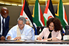 Minister Lindiwe Sisulu and the Minister of Cooperation of the Saharawi Arab Democratic Republic (SADR), Mr Bulahi Sid, sign a Memorandum of Understanding (MOU) on Technical Assistance and the Exchange of Notes on Humanitarian Assistance to the Western Saharawi refugee camps, Pretoria, South Africa, 29 March 2018.