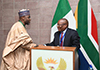 Director-General Kgabo Mahoai and the Permanent Secretary at the Ministry of Foreign Affairs, Ambassador Mustapha Lawal Sulaiman, of Nigeria, during the South Africa –- Nigeria Senior Officials Meeting ahead of the Ministerial Meeting and State Visit, Pretoria, South Africa, 26 September 2019.