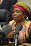 Minister Nkosazana Dlamini Zuma, incoming Chairperson of the AU Commission, during a Press Conference, 16 July 2012.