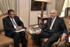 Deputy Minister of International Relations and Cooperation of South Africa, Mr Ebrahim Ebrahim pays a Courtesy Call on Egyptian Foreign Minister Mohamed K. Amr at the Foreing Ministry in Cairo, Egypt, 26 February 2012.