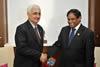 Deputy Minister Ebrahim Ebrahim meets with India Minister of External Affairs Mr Salman Khurshid on the sidelines of the Twelfth Ministerial Meeting of the Indian Ocean Rim Association for Regional Cooperation (IOR-ARC), Delhi, India, 2 November 2012.