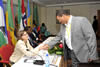 Finland Minister of Foreign Affairs, Ms Heidi Hautala and Nordic countries Head of Delegation, greets Deputy Minister Marius Fransman.
