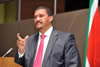 Deputy Minister Marius Fransman addresses a Human Rights Watch Meeting. On the panel left to right: Mr Daniel Bekele (Executive Director Africa Division, Human Rights Watch), Mr Cameron Jacobs (South Africa Director, Human Rights Watch), Deputy Minister Marius Fransman and Ms Tiseke Kasambala (Africa Advocacy Director, Human Rights Watch); in Fourways, Johannesburg, South Africa, 17 October 2012. 