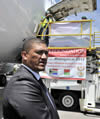 Deputy Minister Marius Fransman hands over humanitarian aid to Madagascar in response to the devastation caused by the recent cyclone Giovanna and tropical storm Irina, Madagascar, 13 March 2012.