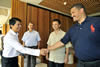 Deputy Minister Marius Fransman with President James Michel of Seychelles during a Meeting with the Madagascar leaders, Mr Andry Rajoelina and Mr Marc Ravalomanana, 26 July 2012.
