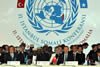 United Nations (UN) Secretary General Ban Ki-Moon, President Sheikh Sharif Sheikh Ahmed of Somalia, and Prime Minister Recep Tayyip Erdogan of Turkey.