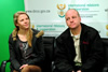 Ms Chari-Anne Cross and Mr Dale van der Merwe display a sign of relief at the Press Briefing on the release of Ms Debbie Cross (mother and sister, respectively), 21 June 2012.