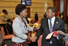 Minister Maite Nkoana-Mashabane greets African Union Chairperson, Mr Jean Ping, 14 July 2012.