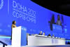 Outgoing President of COP17/CMP7, Ms Maite Nkoana-Mashabane and Minister of International Relations and Cooperation of South Africa addresses the COP18/CMP8 Conference during the Opening Session, Qatar National Convention Centre, Doha, Qatar, 26 November 2012.
