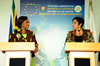 Ministers Nkoana Mashabane and Kozakou-Marcoullis during the Media Briefing at the conclusion of the Bilateral Discussions, 21 September 2012.