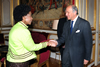 Minister Maite Nkoana-Mashabane is greeted by the Foreign Minister of the French Republic, Laurant Fabius as she arrives for the Bilateral Meeting, Paris, France.
