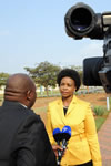 Minister Maite Nkoana-Mashabane at a Press Interview while she attends the SADC Double Troika Meeting ahead of the (SADC) Extraordinary Summit of Heads of State and Government, Luanda, Angola.