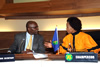 Minister Maite Nkoana-Mashabane and the SADC Executive Secretary, Dr Augusto Salomao, converse at the commencement of the SADC Ministerial Committee of the Organ Meeting, Pretoria, South Africa, 30 July 2012.
