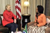 South African Minister of International Relations and Cooperation, Ms Maite Nkoana-Mashabane with United States Secretary of State, Ms Hillary Rodham-Clinton, during Discussions, Pretoria, South Africa, 7 August 2012.