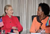 South African Minister of International Relations and Cooperation, Ms Maite Nkoana-Mashabane with United States Secretary of State, Ms Hillary Rodham-Clinton, during Discussions, Pretoria, South Africa, 7 August 2012.