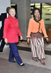 Minister of International Relations and Cooperation, Ms Maite Nkoana-Mashabane, walks with United States Secretary of State, Ms Hillary Rodham-Clinton during discussions, Pretoria, South Africa, 7 August 2012.