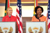 South African Minister of International Relations and Cooperation, Ms Maite Nkoana-Mashabane with United States Secretary of State, Ms Hillary Rodham-Clinton, during a Press Conference, Pretoria, South Africa, 7 August 2012.
