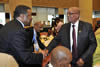 President Jacob Zuma greets African Union Chairperson, Mr Jean Ping, 14 July 2012.