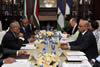 President Jacob Zuma with the Prime Minister of Lesotho, Tom Thabane, during a Working Visit by the Prime Minister to South Africa; Sefako M Makgatho Presidential Guesthouse, Pretoria, South Africa, 18 October 2012.