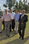 President Jacob Zuma arrives at Desroches Island, Seychelles for the SADC Troika Meeting on Madagascar. With him is President James Michel of Seychelles; Minister of Foreign Affairs Jean-Paul Adam of Seychelles; and Deputy Minister Marius Fransman, 25 July 2012.