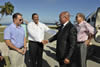 President Jacob Zuma arrives at Desroches Island, Seychelles for the SADC Troika Meeting on Madagascar. With him is President James Michel of Seychelles. They are greeted by the SADC Executive Secretary, Dr Thomaz Salomão, 25 July 2012.