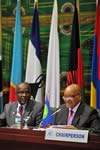 President Jacob Zuma chairs a SADC Troika Meeting ahead of the SADC Summit to be held in Maputo, Mozambique. Seated next to the President is SADC Executive Secretary, Dr Thomaz Salomao, 16 August 2012.