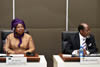 Chairperson of the African Union Commission, Dr. Nkosazana Dlamini Zuma, and Chairperson of the Forum, Former President Joachim Chissano, during the Consultation Meeting on Agenda 2063 of Members of the Forum for Former African Heads of State and Government, Pretoria, South Africa, 11 December 2014.