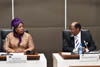 Chairperson of the African Union Commission, Dr. Nkosazana Dlamini Zuma, and Chairperson of the Forum, Former President Joachim Chissano, during the Consultation Meeting on Agenda 2063 of Members of the Forum for Former African Heads of State and Government, Pretoria, South Africa, 11 December 2014.