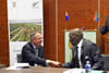 Deputy Minister of Agriculture, Forestry and Fisheries, Mr Bheki Cele; and New Zealand High Commissioner, Mr Richard Mann; shake hands after Deputy Minister Bheki Cele opened the New Zealand - South Africa Workshop on Food Safety Systems for Export, Pretoria, South Africa, 2 September 2014