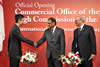 Ribbon Cutting Ceremony at the official opening of the Commercial Office of the High Commission of the Republic of Singapore, Sandton, Johannesburg. From left to right: Ng How Yue (2nd Permanent Secretary, Ministry of Trade and Industry, Singapore) Deputy Minister Ebrahim Ebrahim and High Commissioner of Singapore to South Africa HE Bernard Baker, 25 January 2013.