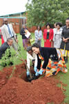 First Lady of South Africa; Thobeka Madiba Zuma plants a tree along with First Lady of the Republic of Ethiopia; Roman Tesfaye Abneh at Umlazi Comtech High School, KwaZulu-Natal, South Africa, 27 March 2013.