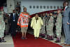 King Mswati III of Swaziland arrives ahead of the Presidential Inuaguration. He is received by Minister Nosiviwe Mapisa-Nqakula, 23 May 2014.