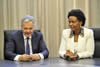 Minister Maite Nkoana-Mashabane meets with Foreign Affairs Minister Didier Reynders of Belgium, in Pretoria, South Africa, 23 October 2013.
