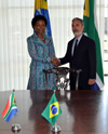 Minister Maite Nkoana-Mashabane and Foreign Minister Antonio Patriota of Brazil at the the commencement of the Bilateral Meeting, Brasilia, Brazil, 30 July 2013.
