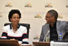 Minister Maite Nkoana-Mashabane with the President of the South African Youth Council, Mr Thulani Tshefuta, during the BRICS-National Youth Consultative Forum, Pretoria, South Africa, 1 November 2013.