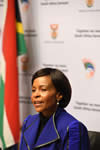 Minister Maite Nkoana-Mashabane at a Press Briefing before her Budget Vote Address to Parliament, Cape Town, South Africa, 22 July 2014.
