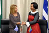 Minister Maite Nkaona-Mashabane and the Greek Ambassador to South Africa, Ms Maria Diamantopoulou, sign an agreement, Pretoria, South Africa, 30 September 2014.