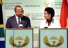 Minister Maite Nkoana-Mashabane hosts her counterpart, H E Mr Lourence Fall, Minister of Forreign Affairs and Expatriate Guineans, for a Bilateral Meeting, Pretoria, South Africa, 14 April 2014. 