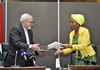 Minister Maite Nkoana-Mashabane with her Iranian counterpart, Dr Mohammad Javad Zarif, in Pretoria, South Africa, 31 October 2013.