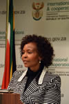 Minister Maite Nkoana-Mashabane during a media briefing on the upcoming United States - Africa Leaders’ Summit, Pretoria, South Africa, 1 August 2014.