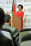 Minister Maite Nkoana-Mashabane briefs the media on current international developments at the O R Tambo Building, Pretoria, South Africa, 08 October 2013.