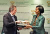 Minister Maite Nkoana-Mashabane and Dr José Antonio Meade Kuribreña, Minister of Foreign Affairs of Mexico, during a press conference and a signing ceremony held at the OR Tambo Building, Pretoria, South Africa, 17 October 2014.