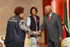 Minister Maite Nkoana-Mashabane, SADC Executive Secretary, Dr. Stergomena Lawrence Tax, and Deputy Minister Luwellyn Landers pay a courtesy call on President Armando Guebuza, Maputo, Mozambique, 2 October 2014.