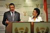 Minister Maite Nkoana-Mashabane with her counterpart, Mr Mohamed Bazoum, Minister of Foreign Affairs, International Cooperation, African Integration and Nigerians Living Abroad of the Republic of Niger, during a Press Conference after the Inaugural Session of the Joint Commission of Cooperation (JCC) between South Africa and Niger, Pretoria, South Africa, 21-23 October 2013.