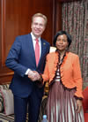 Minister Maite Nkoana-Mashabane meets with the Norwegian Foreign Minister, Borge Brende, on the sidelines of the International Donors’ Conference on Palestine, entitled “Reconstructing Gaza”, Cairo, Egypt, 12 October 2014.