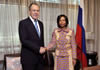 Minister Maite Nkoana-Mashabane with Russian Foreign Minister, Mr Sergey Lavrov, during a one on one meeting held in Pretoria, South Africa, 12 February 2013.